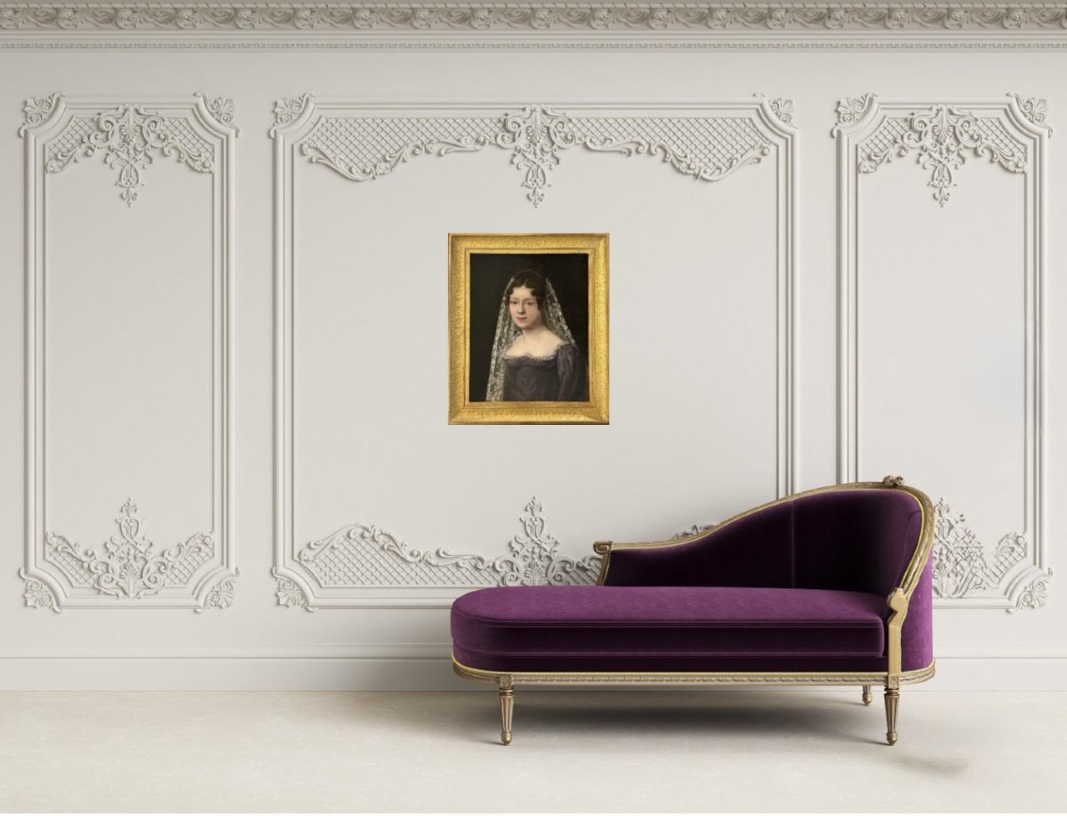 Grande Ritratto di Donna Velata Pittura Neoclassica di epoca Impero -photo-8