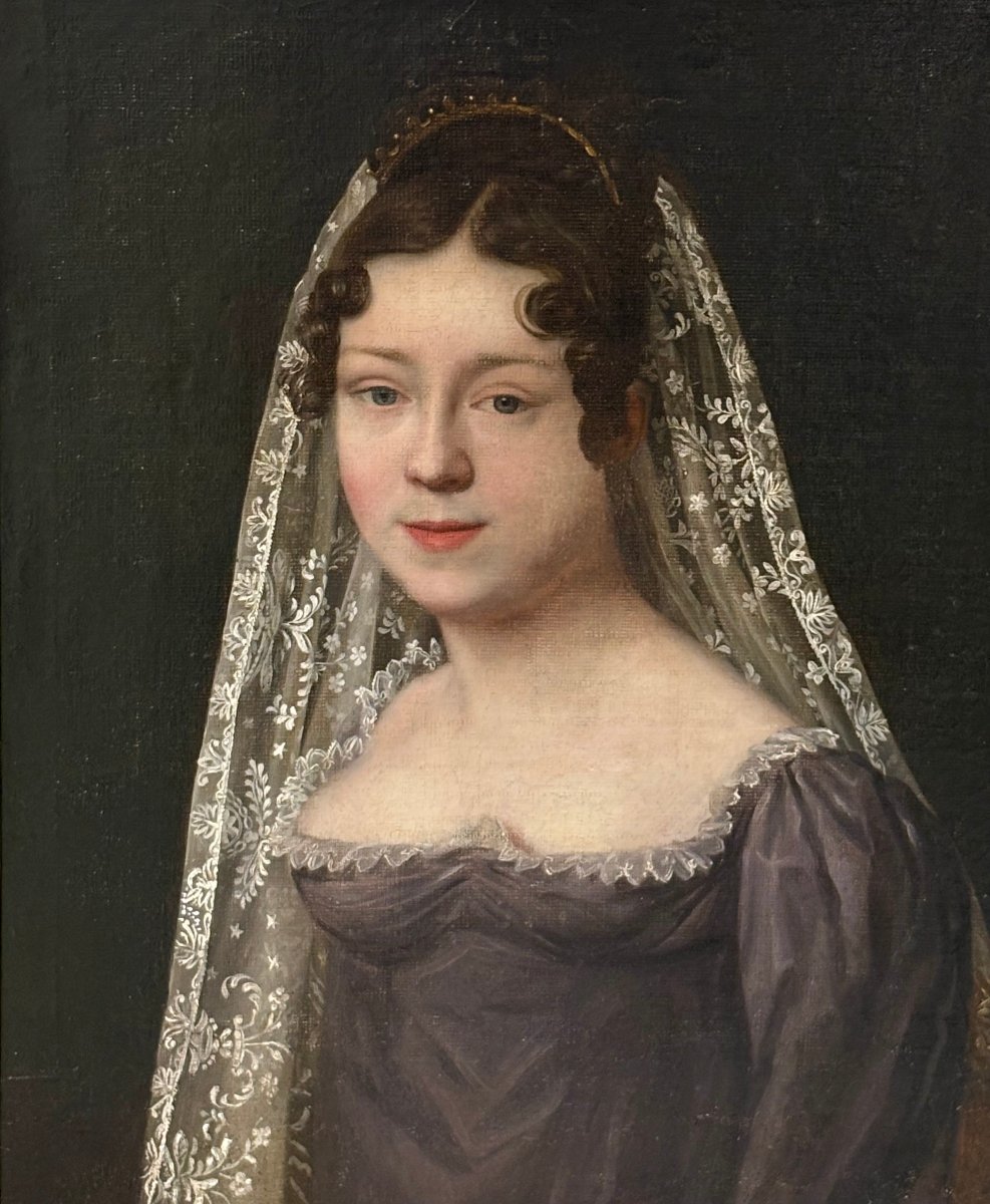 Grande Ritratto di Donna Velata Pittura Neoclassica di epoca Impero 