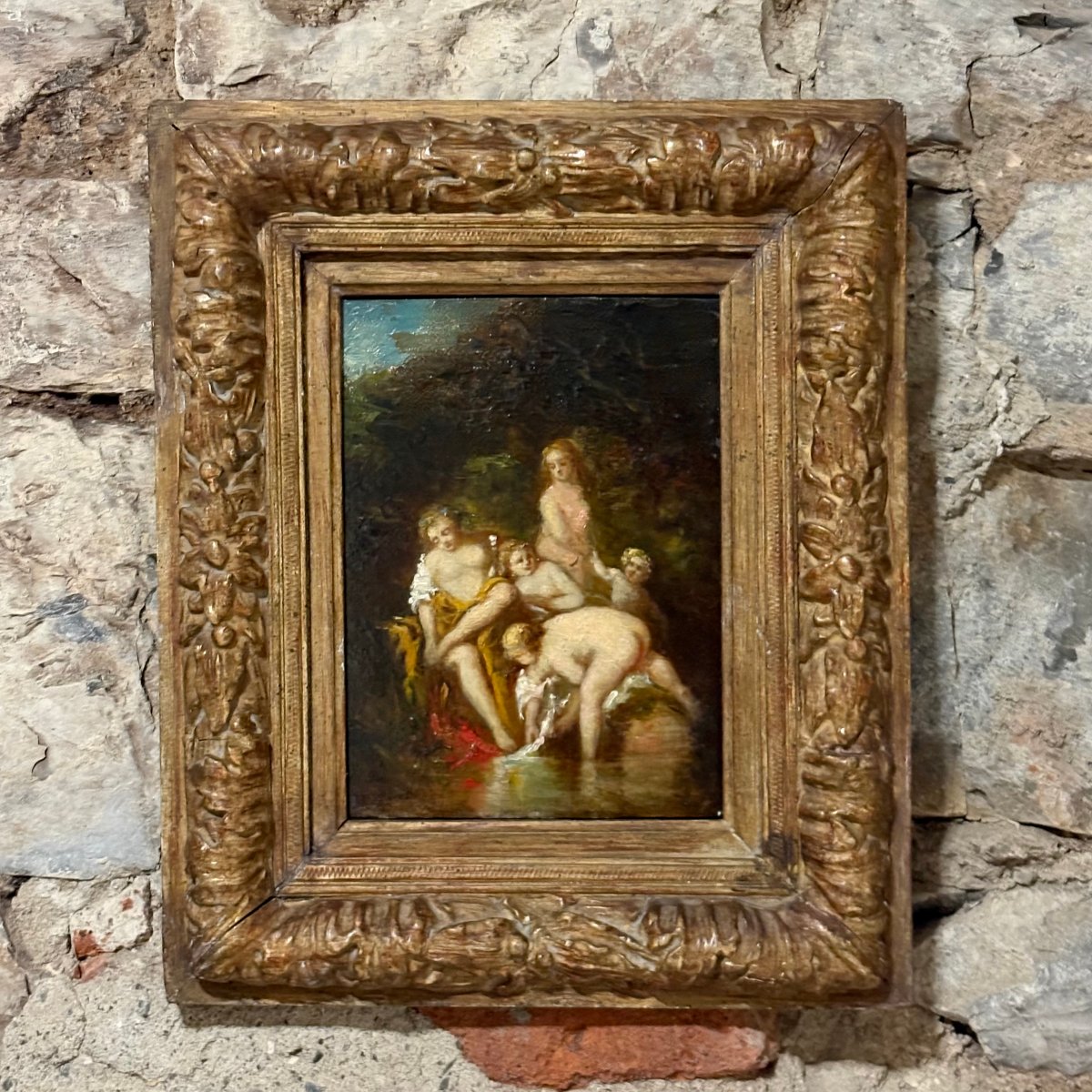 "Le Grazie al Bagno" Dipinto Firmato A. Monticelli Olio su Tavola-photo-2