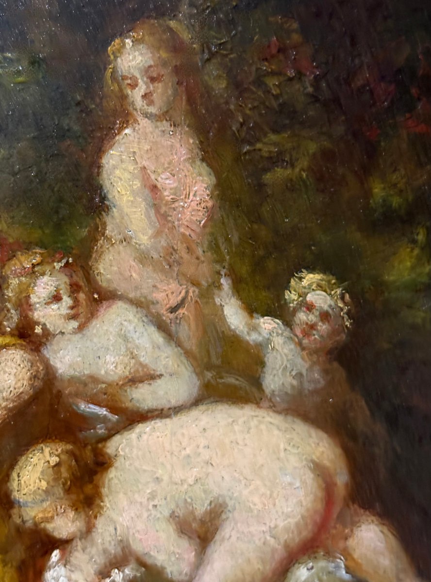"Le Grazie al Bagno" Dipinto Firmato A. Monticelli Olio su Tavola-photo-4