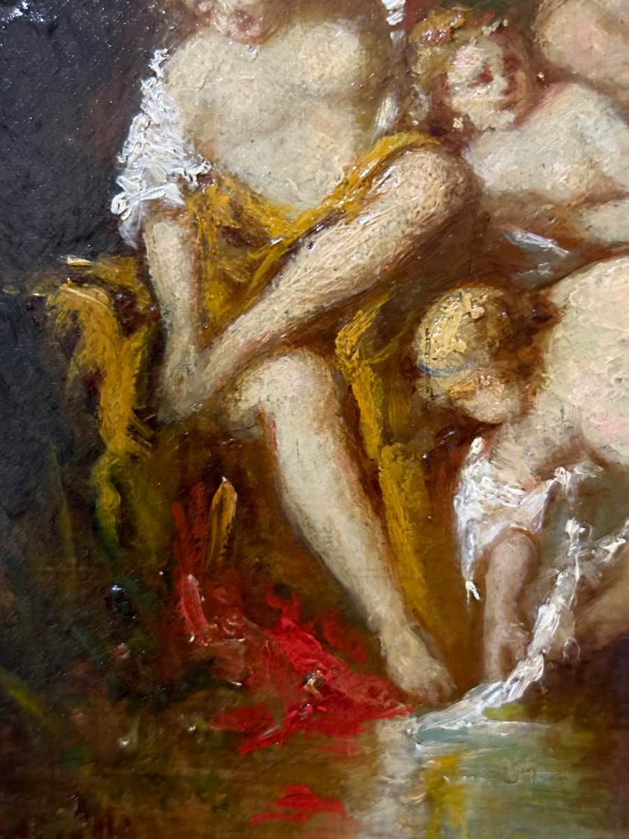 "Le Grazie al Bagno" Dipinto Firmato A. Monticelli Olio su Tavola-photo-3