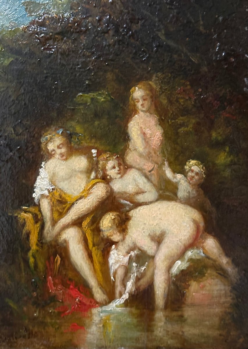 "Le Grazie al Bagno" Dipinto Firmato A. Monticelli Olio su Tavola