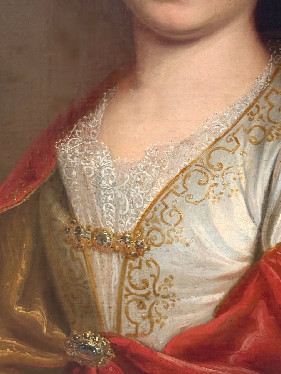 Ritratto di Dama Elegante in Veste Scarlatta, Cerchia di Nicolas de Largilliére, inizi XVIII -photo-1