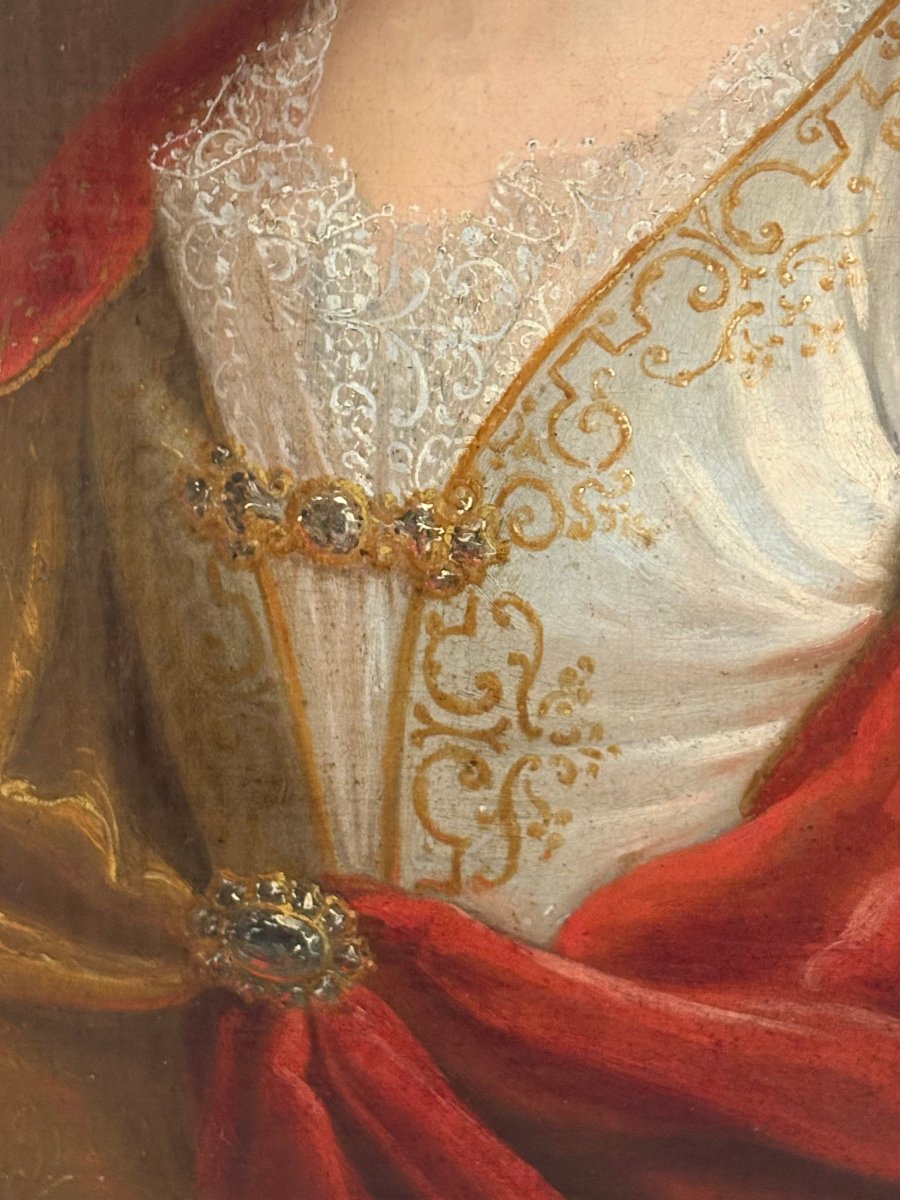 Ritratto di Dama Elegante in Veste Scarlatta, Cerchia di Nicolas de Largilliére, inizi XVIII -photo-3