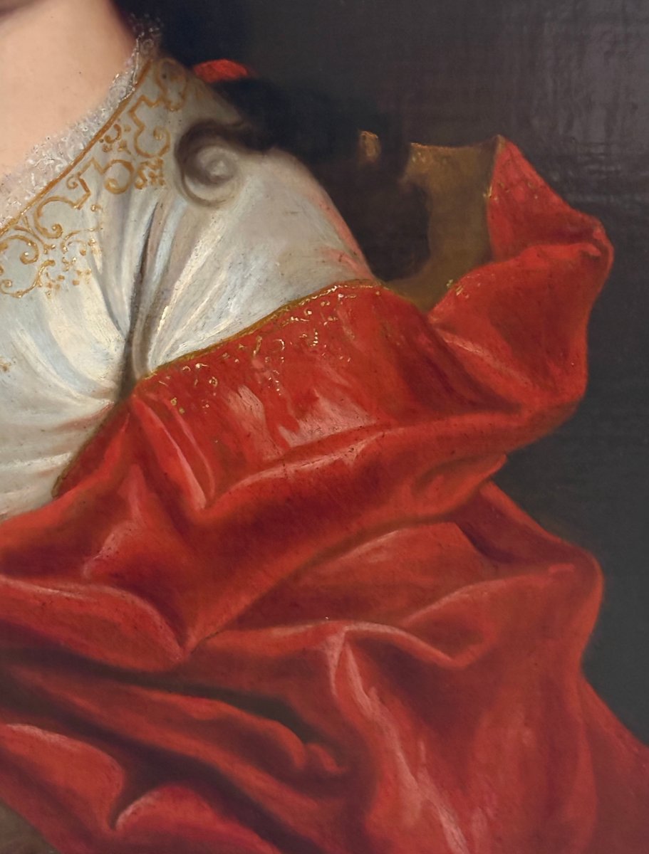 Ritratto di Dama Elegante in Veste Scarlatta, Cerchia di Nicolas de Largilliére, inizi XVIII -photo-6