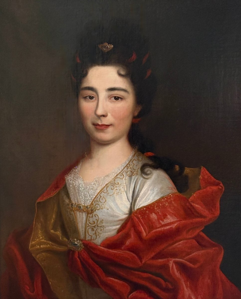 Ritratto di Dama Elegante in Veste Scarlatta, Cerchia di Nicolas de Largilliére, inizi XVIII 