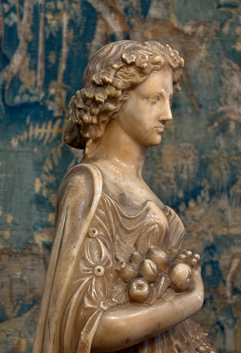 Coppia di Sculture Neoclassiche in Alabastro Giallo Allegorie Roma metà XIX-photo-2
