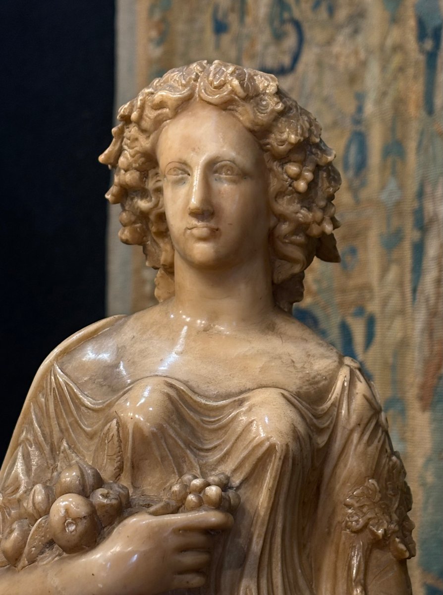 Coppia di Sculture Neoclassiche in Alabastro Giallo Allegorie Roma metà XIX-photo-4