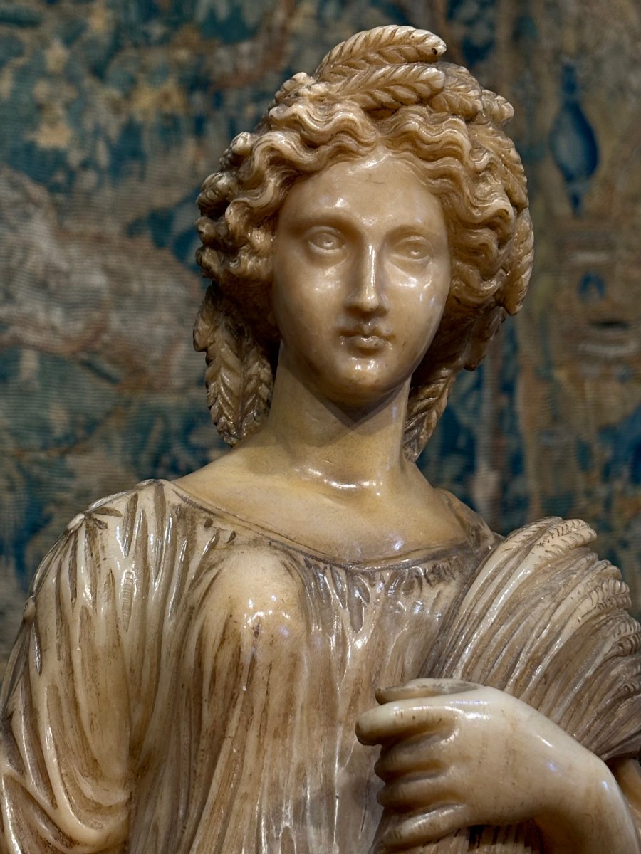 Coppia di Sculture Neoclassiche in Alabastro Giallo Allegorie Roma metà XIX-photo-1