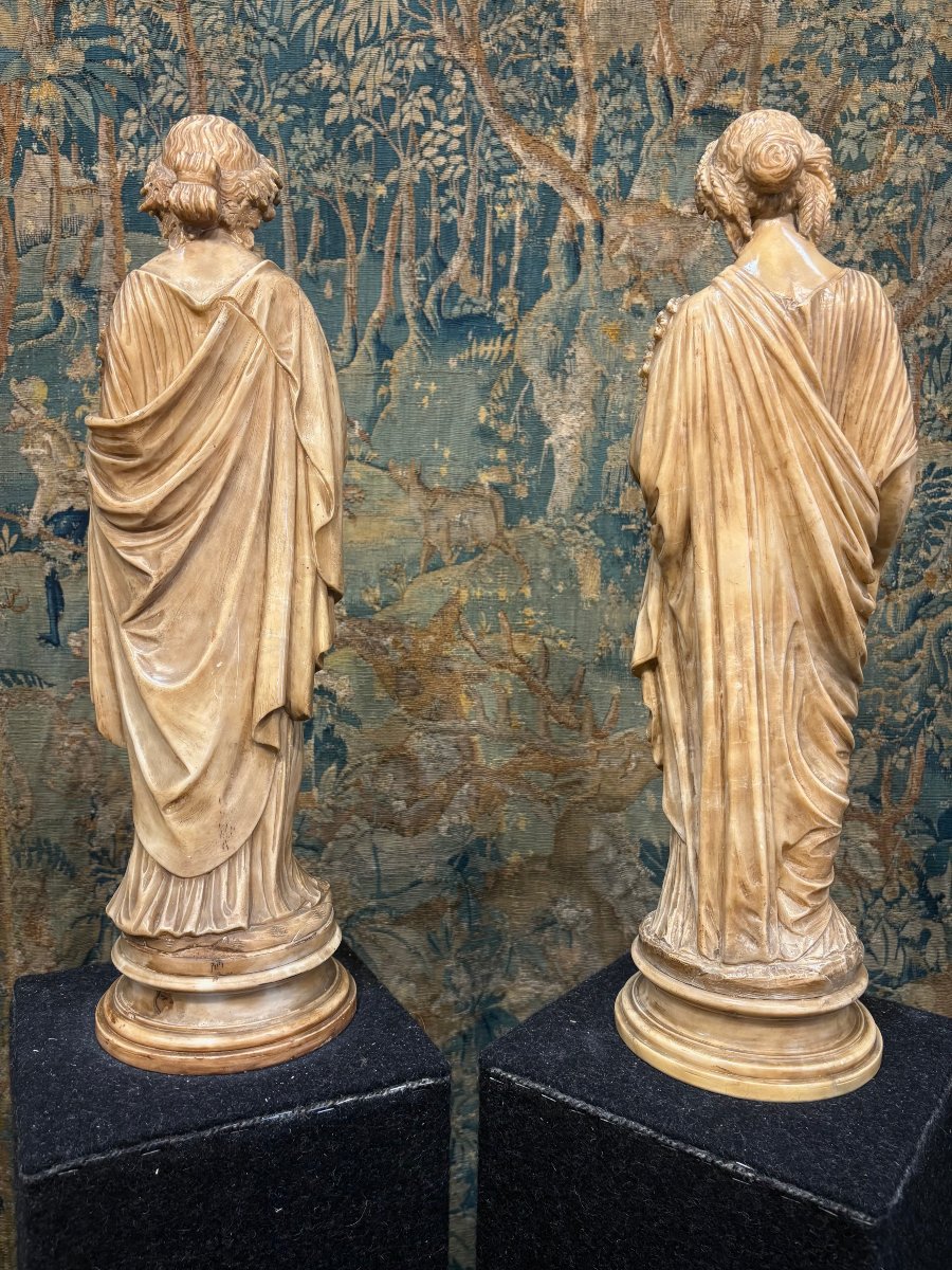 Coppia di Sculture Neoclassiche in Alabastro Giallo Allegorie Roma metà XIX-photo-3