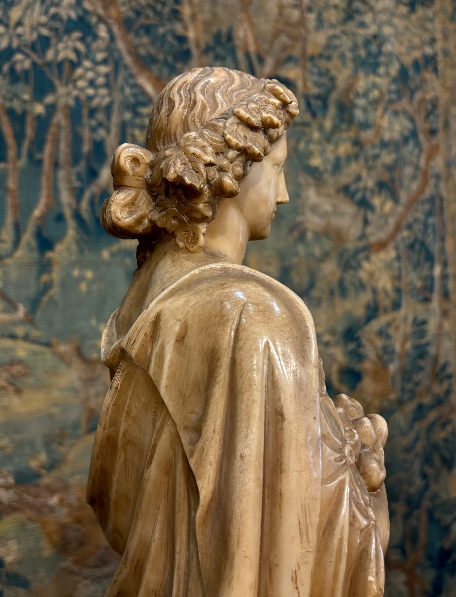 Coppia di Sculture Neoclassiche in Alabastro Giallo Allegorie Roma metà XIX-photo-4