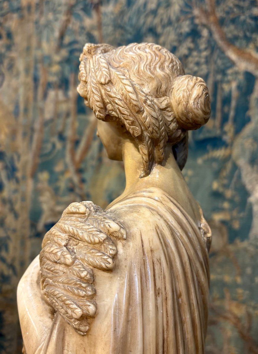 Coppia di Sculture Neoclassiche in Alabastro Giallo Allegorie Roma metà XIX-photo-5