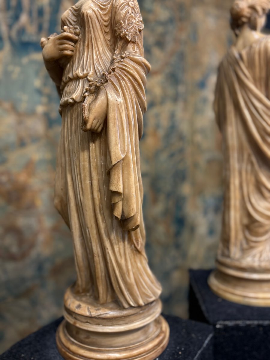 Coppia di Sculture Neoclassiche in Alabastro Giallo Allegorie Roma metà XIX-photo-7