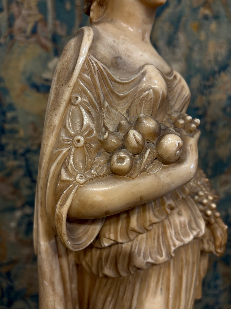 Coppia di Sculture Neoclassiche in Alabastro Giallo Allegorie Roma metà XIX-photo-8