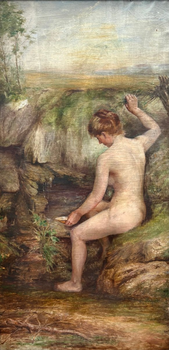 "La sorgente" Grande Dipinto nel gusto di Gustave Courbet XIX secolo