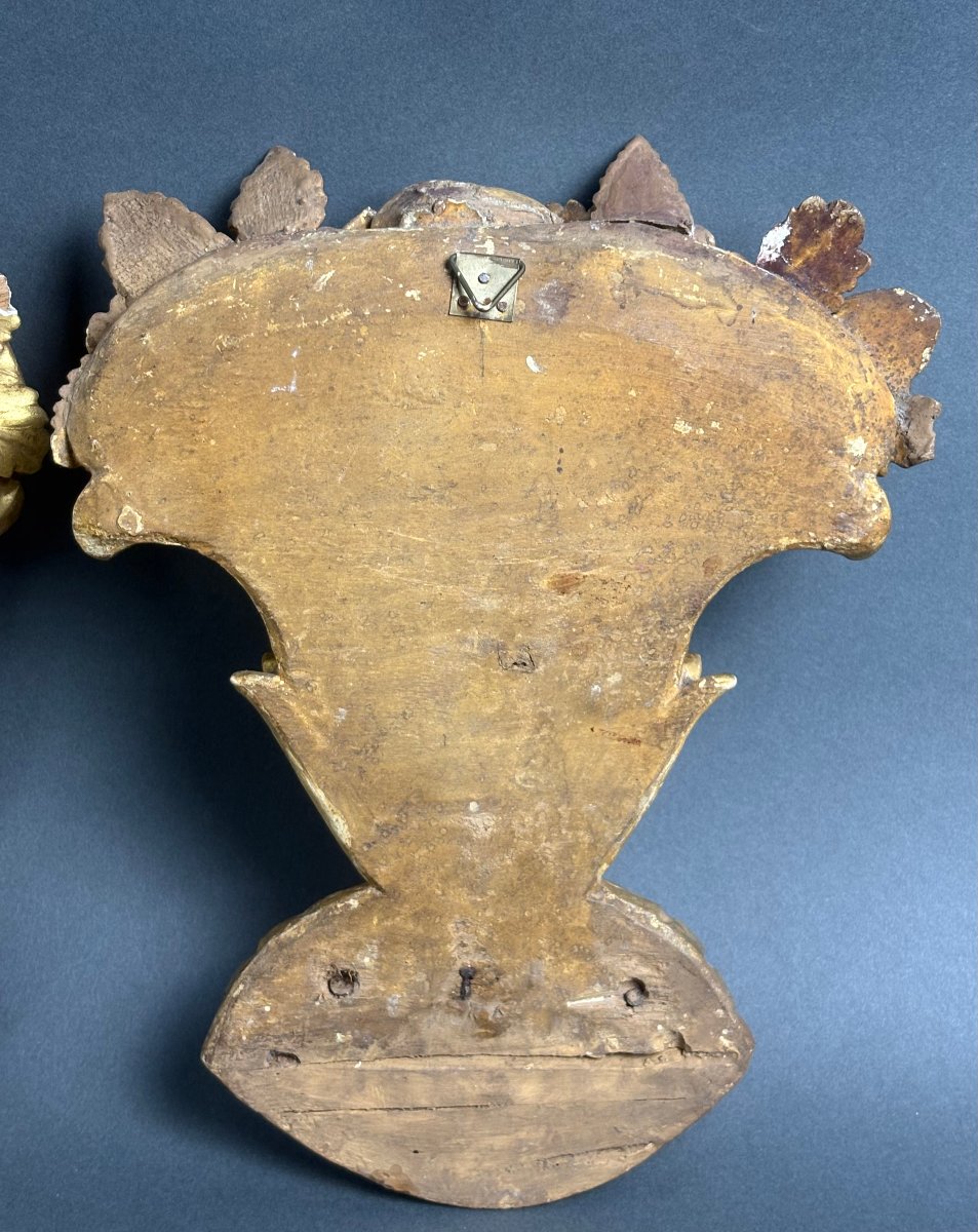 Coppia di Vasi Luigi XVI in Legno dorato Trionfo di Fiori Italia XVIII secolo-photo-3