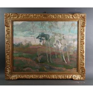 Emile Bouneau (1902-1970) "La foresta di Fontainebleau" Olio su tela