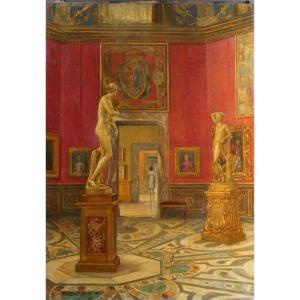 De Rossi Gustavo (1876-1946) "Interno della Tribuna degli Uffizi" Veduta Grand Tour