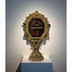 Imponente Reliquiario Legno Scolpito e Dorato Italia XVII secolo