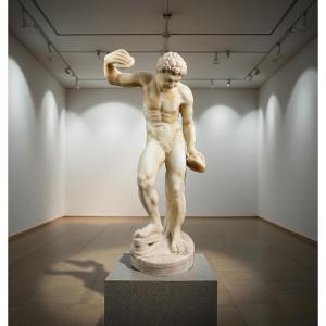 Grande Scultura in Alabastro di Volterra Satiro con Cimbali XIX secolo