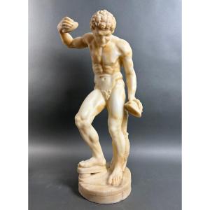 Grande Scultura in Alabastro di Volterra Satiro con Cimbali XIX secolo