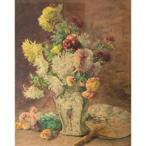 Henri Biva (1848-1929) "Natura morta con vaso cinese"