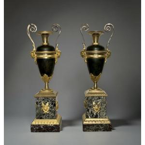 Claude Galle (attr.) Coppia di Urne Vasi Direttorio Bronzo e Marmo