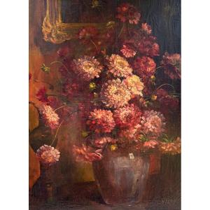 Grande Natura Morta Vaso di Fiori Scuola Francese primi 900 Art Nouveau
