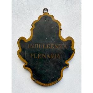 Blasone Stemma in Legno Laccato Indulgenza Plenaria Italia XVIII secolo
