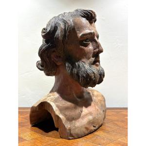 Testa di Santo in Legno Policromo Occhi in Vetro XVIII secolo