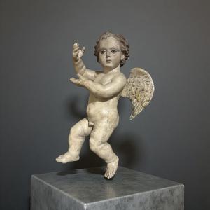 Scultura di Angelo in Terracotta Policroma Italia XVIII secolo