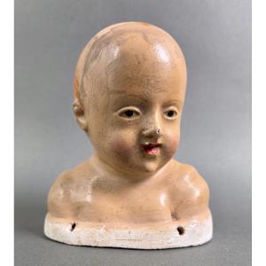 Testa del Bambin Gesù Stucco Policromo Presepe Toscana XVIII secolo