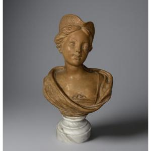 Busto in Terracotta Ritratto di Dama col Tricorno  XVIII secolo