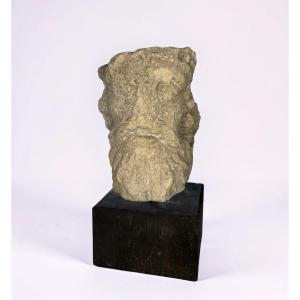 Testa Coronata medievale in Pietra Calcarea Francia XIII-XIV secolo