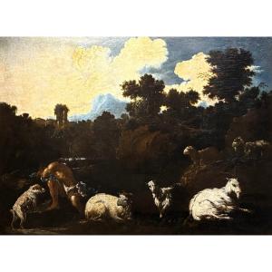 Philipp Peter Roos o Rosa da Tivoli (1657-1706) Armenti davanti la cascata vecchia di Tivoli