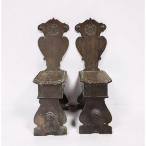 Coppia di Sedie Rinascimentali o Scranni con Stemma 