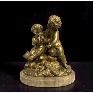 Gruppo in Bronzo Dorato Francese Putti fine del XIX secolo