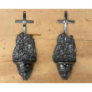 Coppia di Acquasantiere in Argento Lombardia XVIII secolo