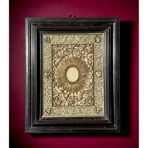 Grande Cornice Reliquiario XVIII secolo 42 Reliquie (Denti-Ossa)