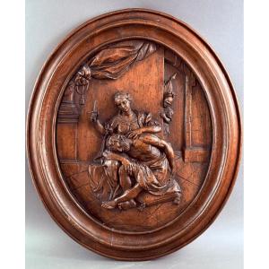 Grande Medaglione in Noce Scolpito Sansone e Dalila XVIII secolo