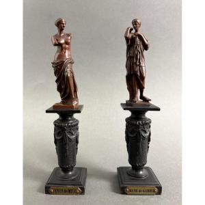 Coppia di Statuette in Bronzo Neoclassiche Souvenir del Grand Tour XIX