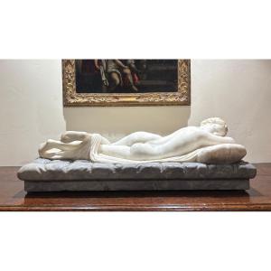 Ermafrodito Dormiente Grande Scultura Neoclassica in Marmo 