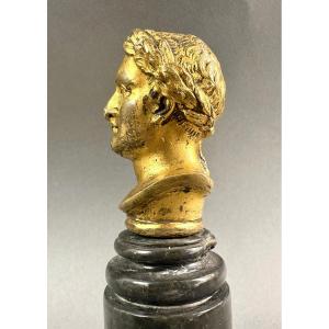 Busto di Napoleone Bronzo Dorato su Colonna Marmo epoca Impero