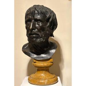 Grande Testa Bronzo Grand Tour Pseudo-Seneca Napoli fine XVIII secolo