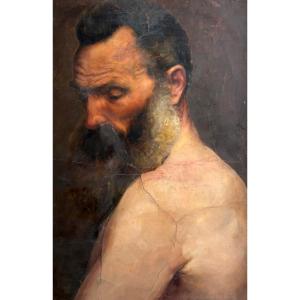 Nudo Accademico Ritratto Maschile Pittura a Olio fine XIX