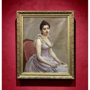 Gaston CHARPENTIER-BOSIO (1858-1923) Grande "Ritratto di Ragazza con Ventaglio" 