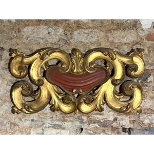 Grande Cartiglio Sovraporta Barocco Legno Dorato Italia XVIII