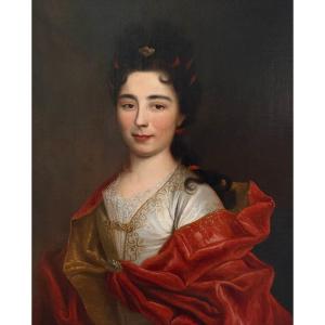 Ritratto di Dama Elegante in Veste Scarlatta, Cerchia di Nicolas de Largilliére, inizi XVIII 