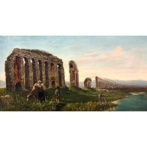 Ippolito Caffi (1809-1866) cerchia Veduta Grand Tour L'Acquedotto Claudio