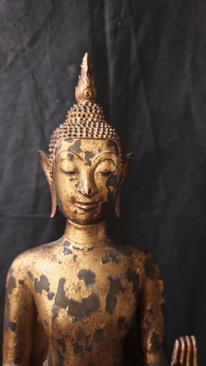 Buddha Thai in bronzo dorato, inizi XIX secolo-photo-1